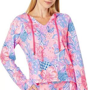 Lilly Pulitzer Kiawah Cropped Hoodie Pink Isle Snappy Turtle Printed Top XS